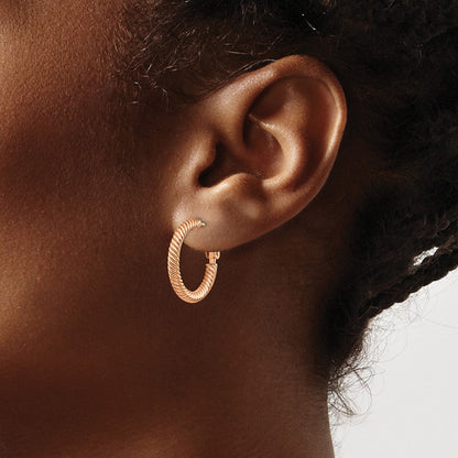 14K Roségold 3x15mm Gedreht Rund Creolen