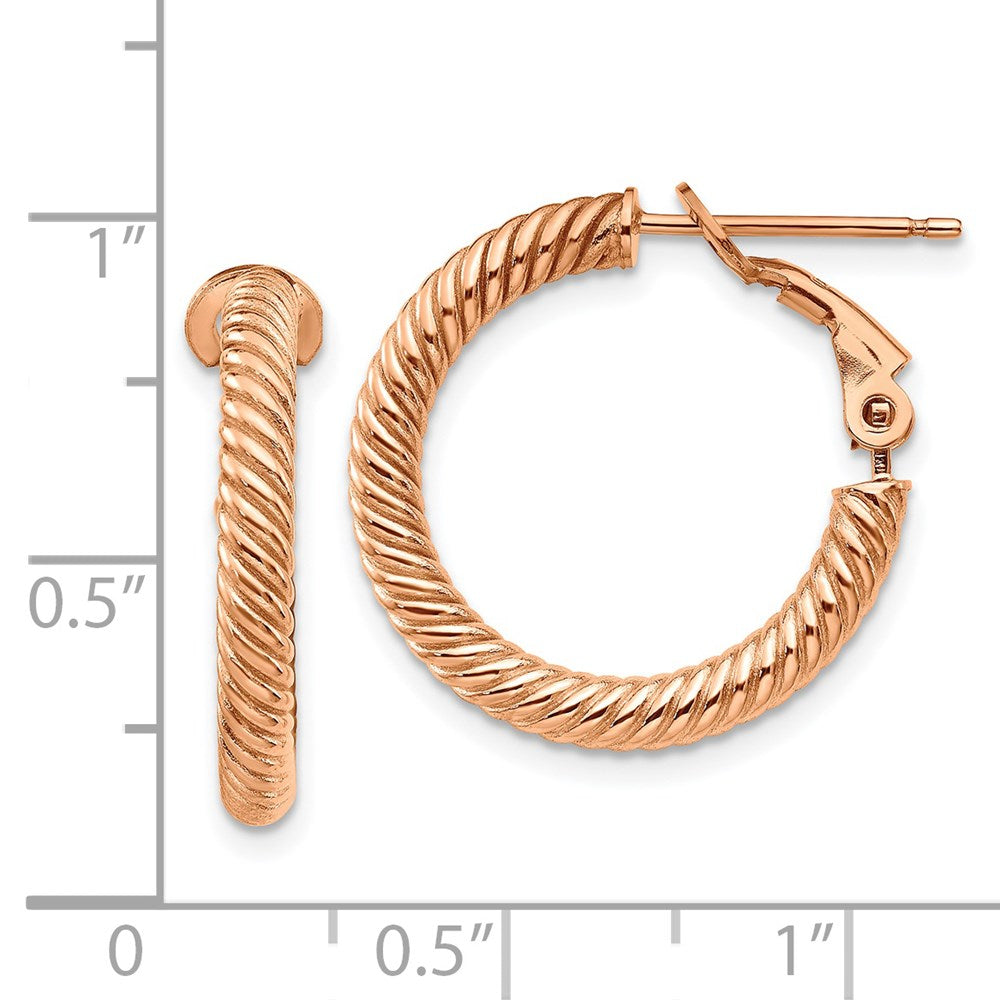 14K Roségold 3x15mm Gedreht Rund Creolen