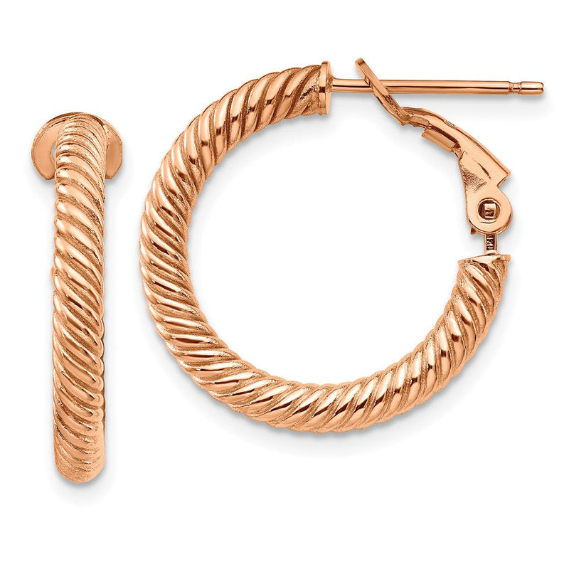 14K Roségold 3x15mm Gedreht Rund Creolen