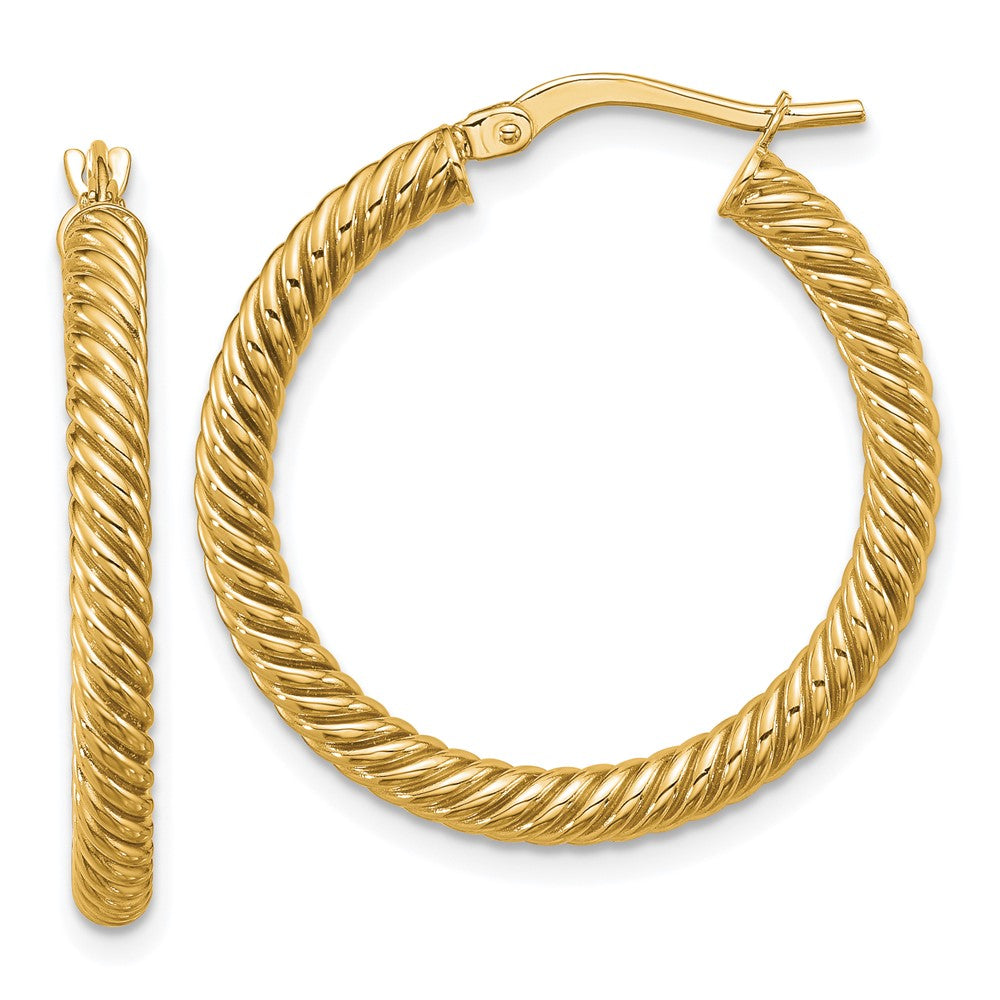 14K Gelbgold 3x20mm Gedreht Rund Creolen