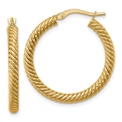 14K Gelbgold 3x20mm Gedreht Rund Creolen