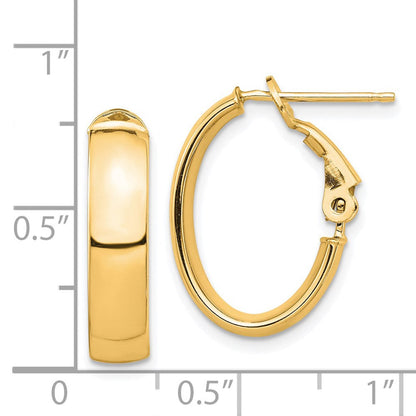 14K Gelbgold Hoch Poliert 5mm Omega Rückseite Oval Creolen