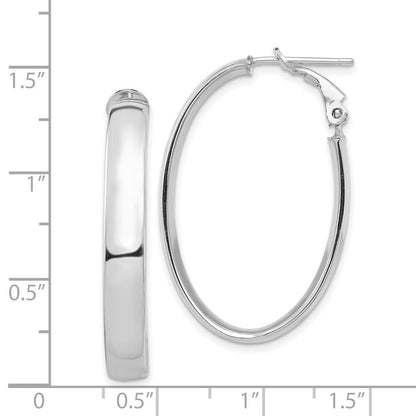 14K Weißgold Hoch Poliert 5mm Oval Omega Rückseite Creolen