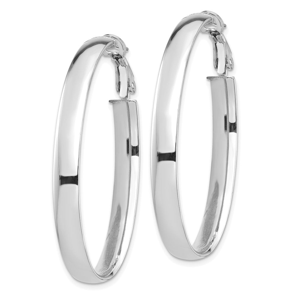 14K Weißgold Hoch Poliert 5mm Omega Rückseite Oval Creolen