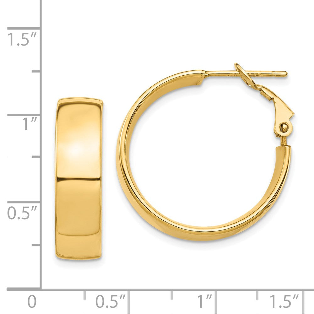 14K Gelbgold Hoch Poliert 7mm Omega Rückseite Creolen