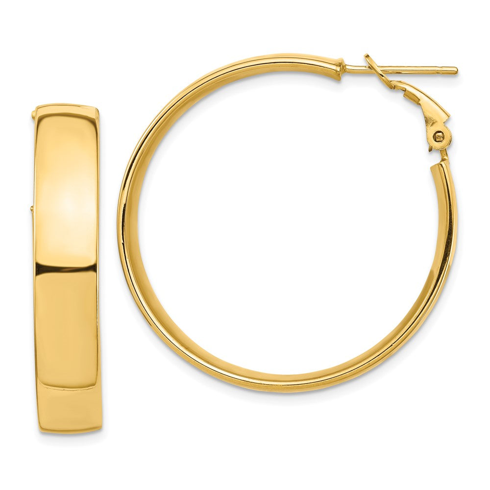 14K Gelbgold Hoch Poliert 7mm Omega Rückseite Creolen