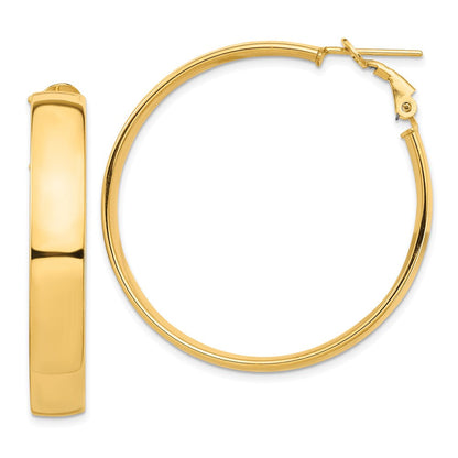 14K Gelbgold Hoch Poliert 7mm Omega Rückseite Creolen