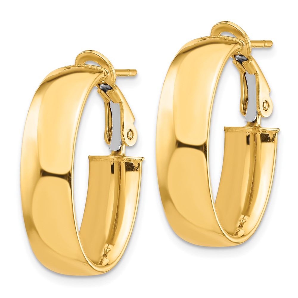 14K Gelbgold Hoch Poliert 7mm Omega Rückseite Oval Creolen