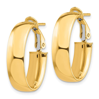 14K Gelbgold Hoch Poliert 7mm Omega Rückseite Oval Creolen