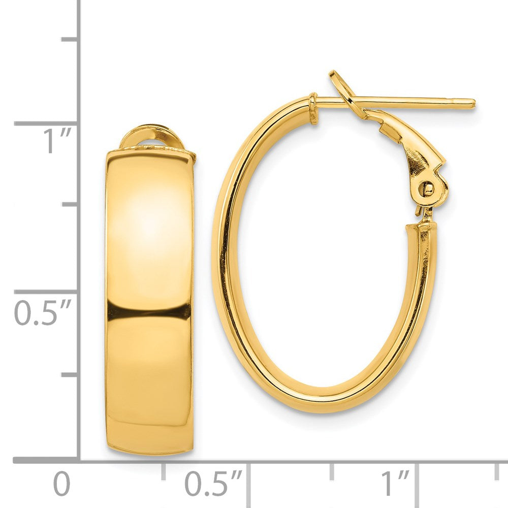 14K Gelbgold Hoch Poliert 7mm Omega Rückseite Oval Creolen