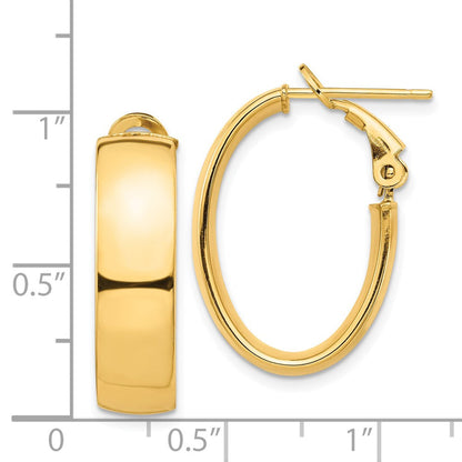 14K Gelbgold Hoch Poliert 7mm Omega Rückseite Oval Creolen