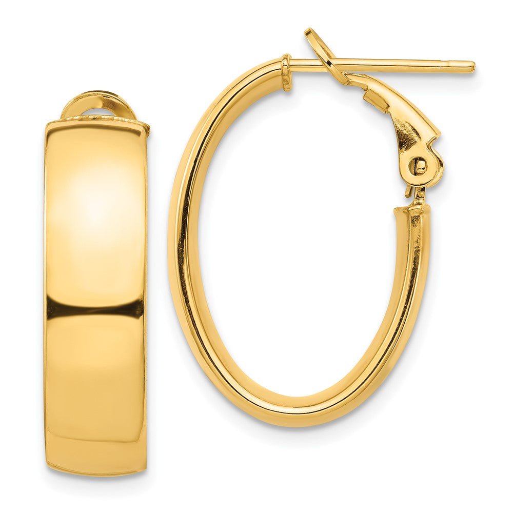 14K Gelbgold Hoch Poliert 7mm Omega Rückseite Oval Creolen
