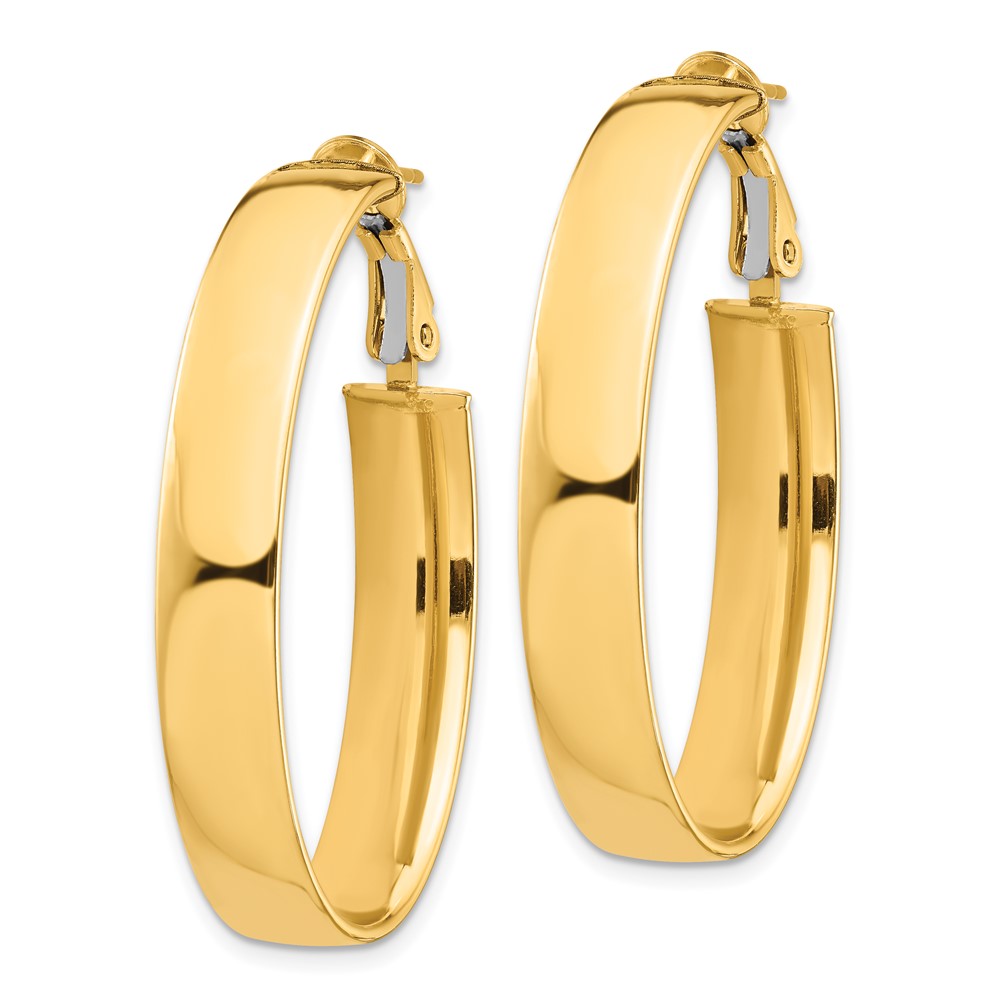 14K Gelbgold Hoch Poliert 7mm Omega Rückseite Oval Creolen