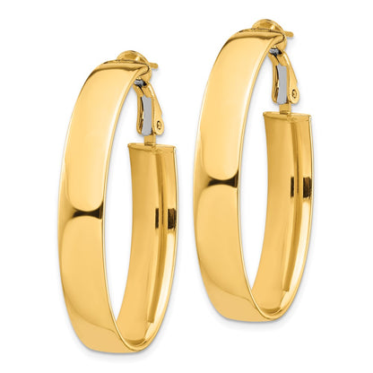 14K Gelbgold Hoch Poliert 7mm Omega Rückseite Oval Creolen