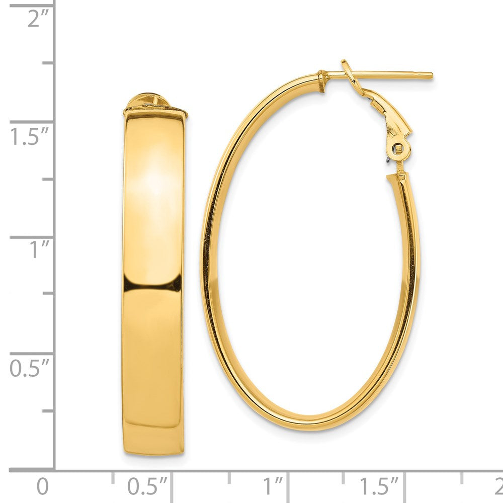 14K Gelbgold Hoch Poliert 7mm Omega Rückseite Oval Creolen