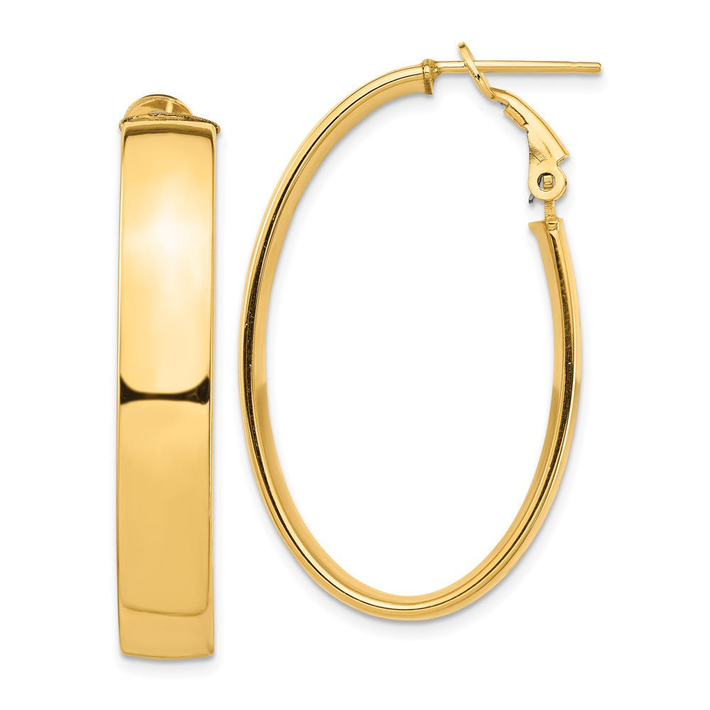 14K Gelbgold Hoch Poliert 7mm Omega Rückseite Oval Creolen