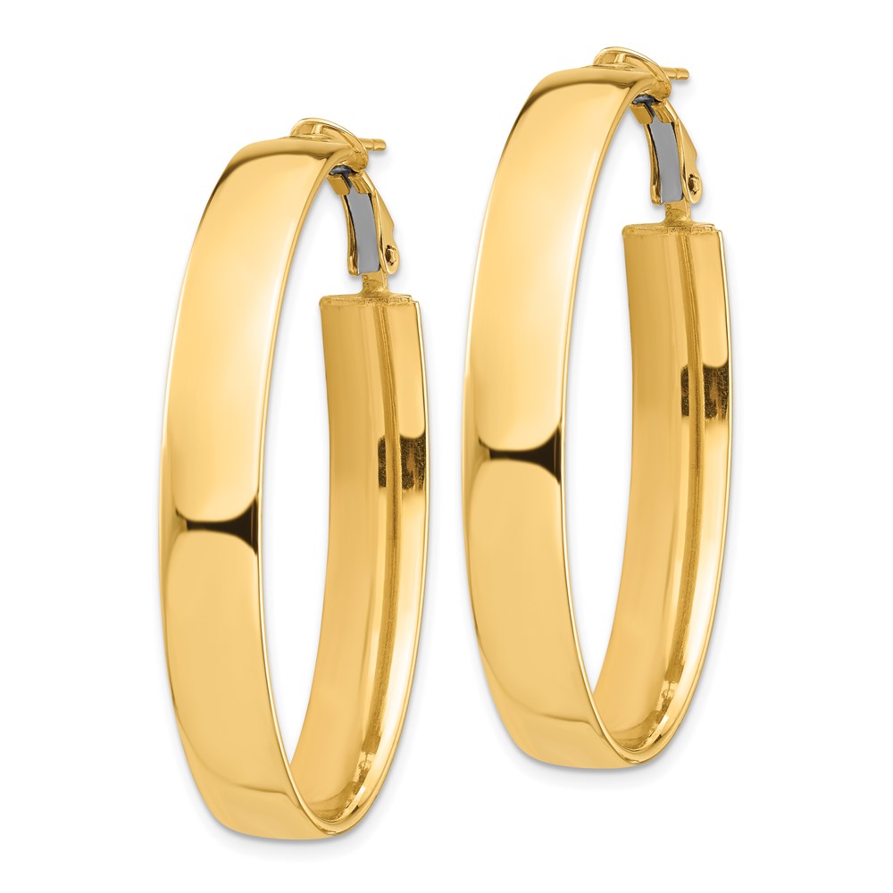 14K Gelbgold Hoch Poliert 7mm Omega Rückseite Oval Creolen