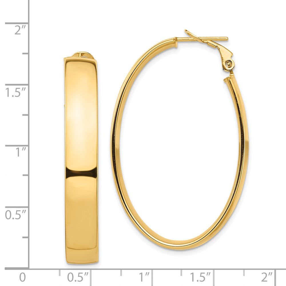 14K Gelbgold Hoch Poliert 7mm Omega Rückseite Oval Creolen