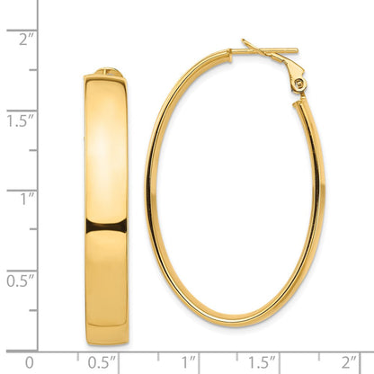 14K Gelbgold Hoch Poliert 7mm Omega Rückseite Oval Creolen