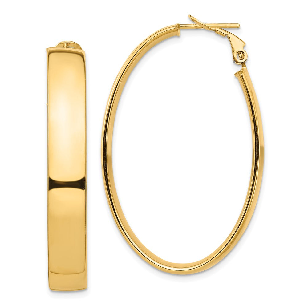 14K Gelbgold Hoch Poliert 7mm Omega Rückseite Oval Creolen
