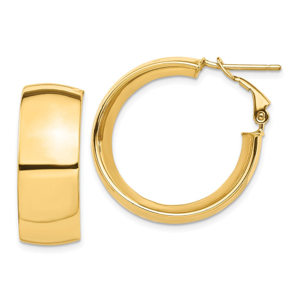 14K Gelbgold Hoch Poliert 10mm Omega Rückseite Creolen