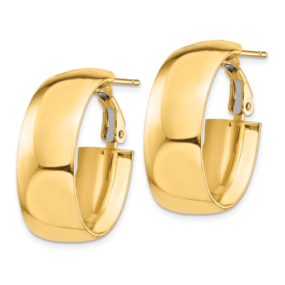 14K Gelbgold Hoch Poliert 10mm Omega Rückseite Oval Creolen