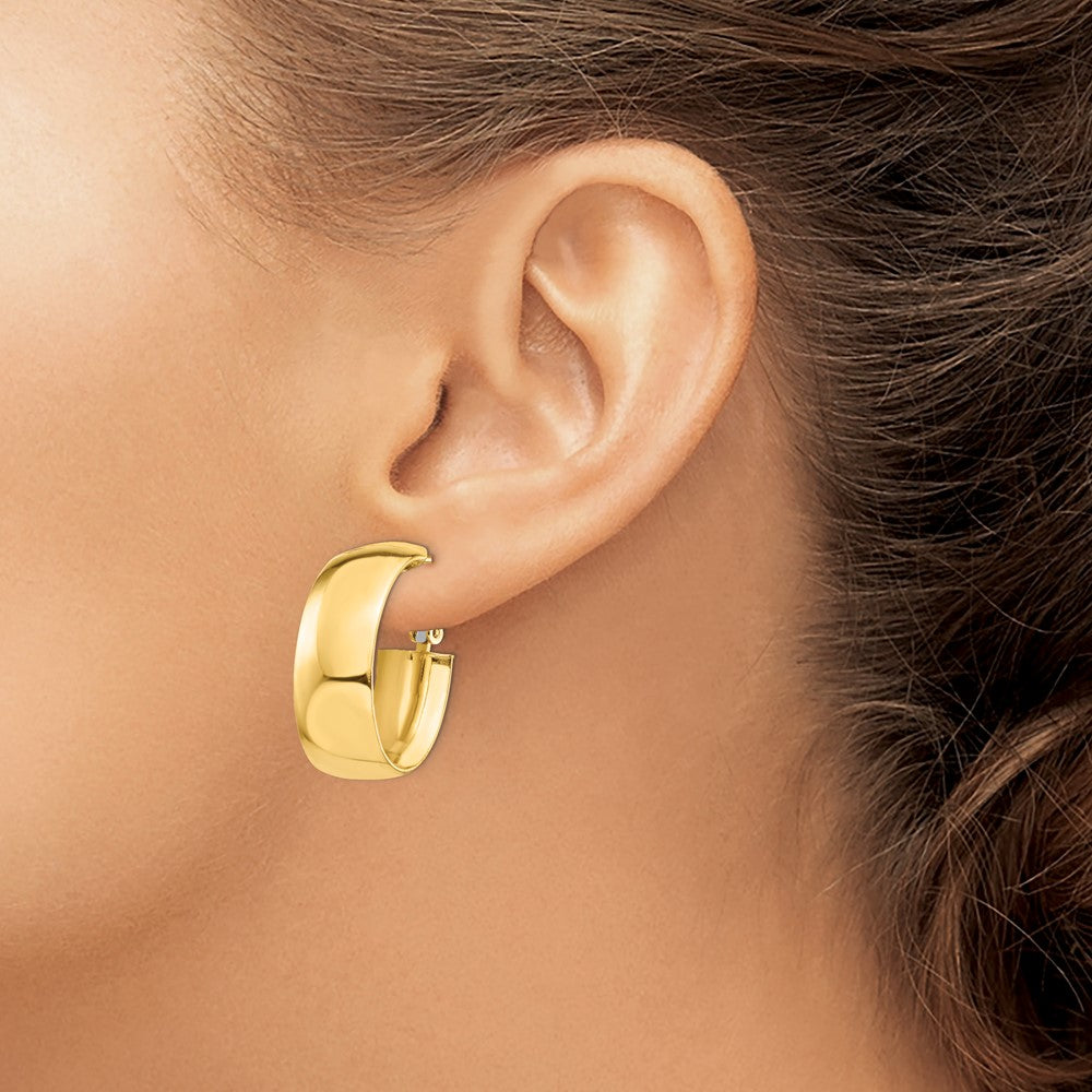 14K Gelbgold Hoch Poliert 10mm Omega Rückseite Oval Creolen