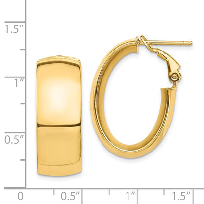 14K Gelbgold Hoch Poliert 10mm Omega Rückseite Oval Creolen