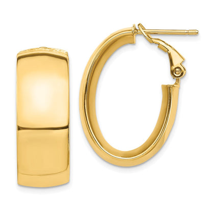14K Gelbgold Hoch Poliert 10mm Omega Rückseite Oval Creolen