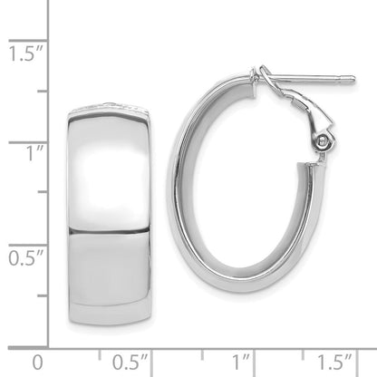 14K Weißgold Hoch Poliert 10mm Omega Rückseite Oval Creolen