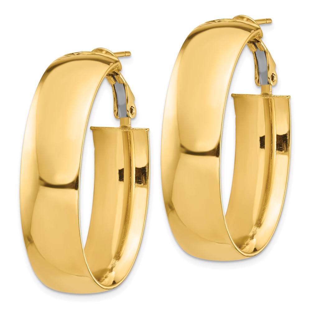 14K Gelbgold Hoch Poliert 10mm Omega Rückseite Oval Creolen