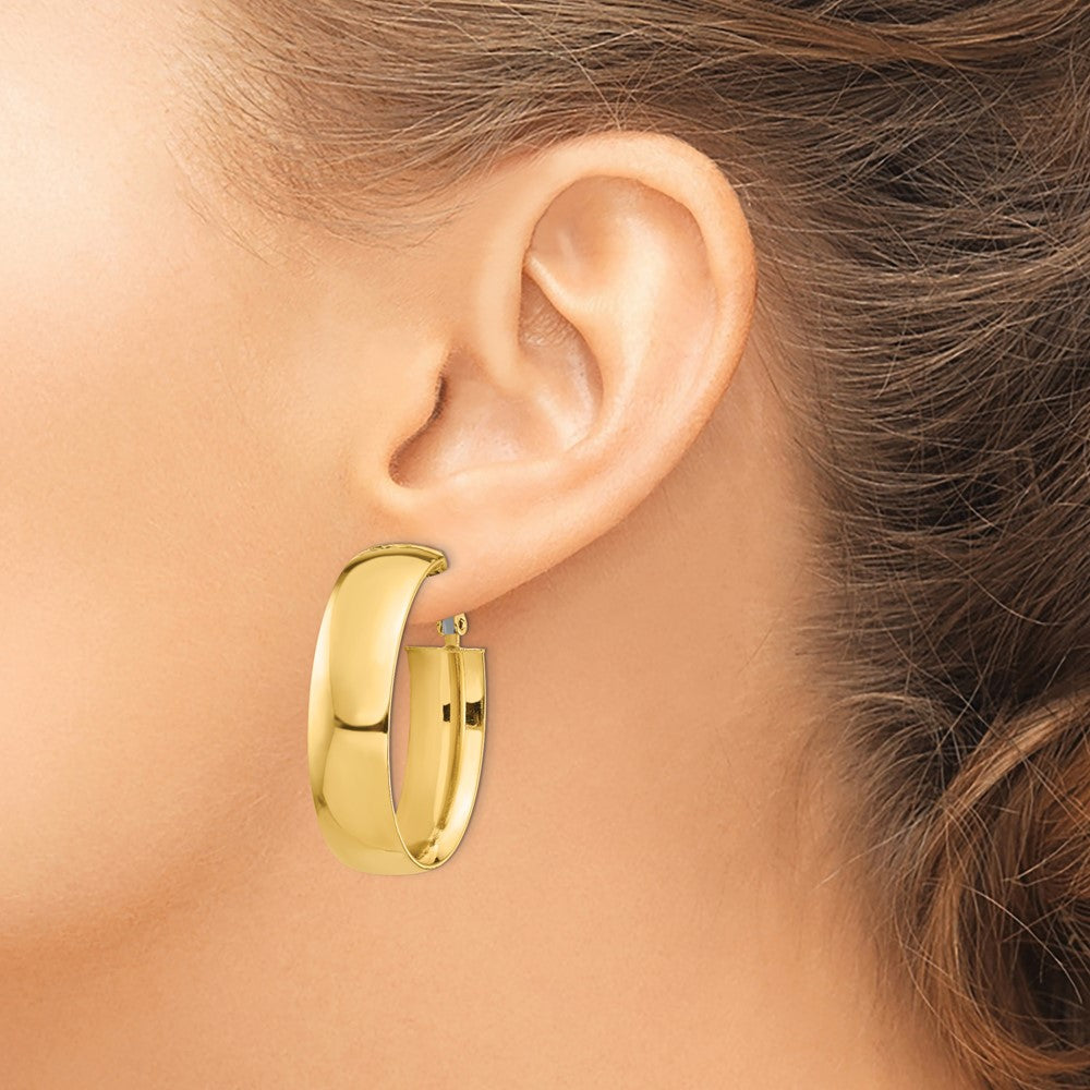 14K Gelbgold Hoch Poliert 10mm Omega Rückseite Oval Creolen