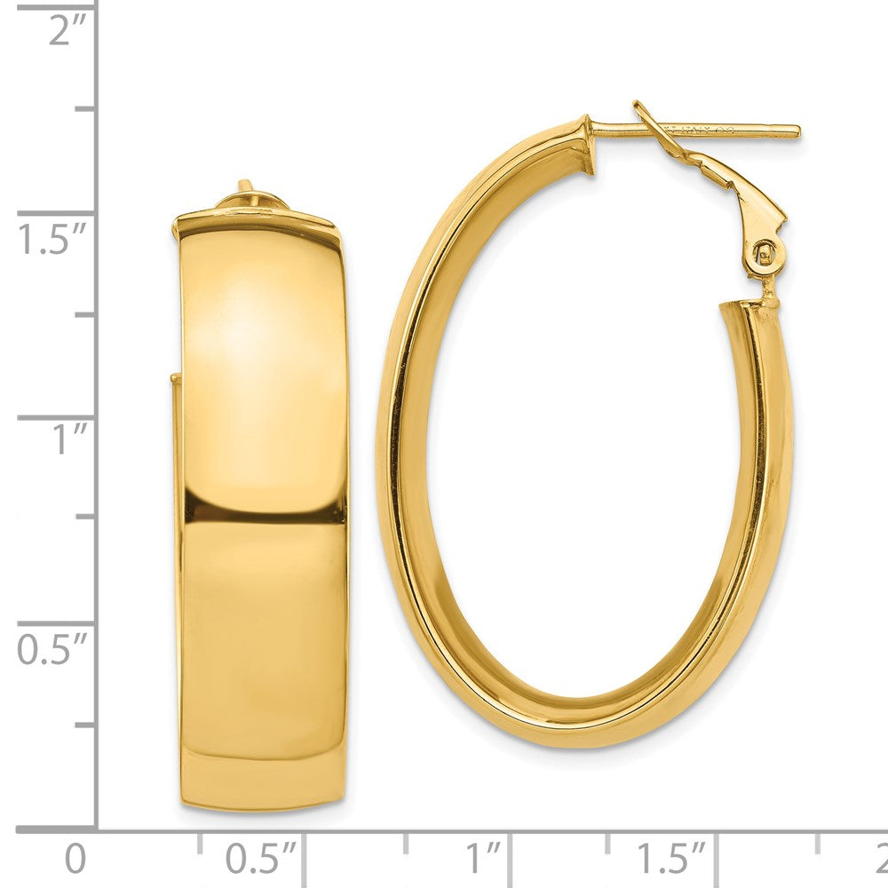 14K Gelbgold Hoch Poliert 10mm Omega Rückseite Oval Creolen