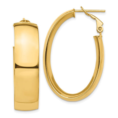 14K Gelbgold Hoch Poliert 10mm Omega Rückseite Oval Creolen