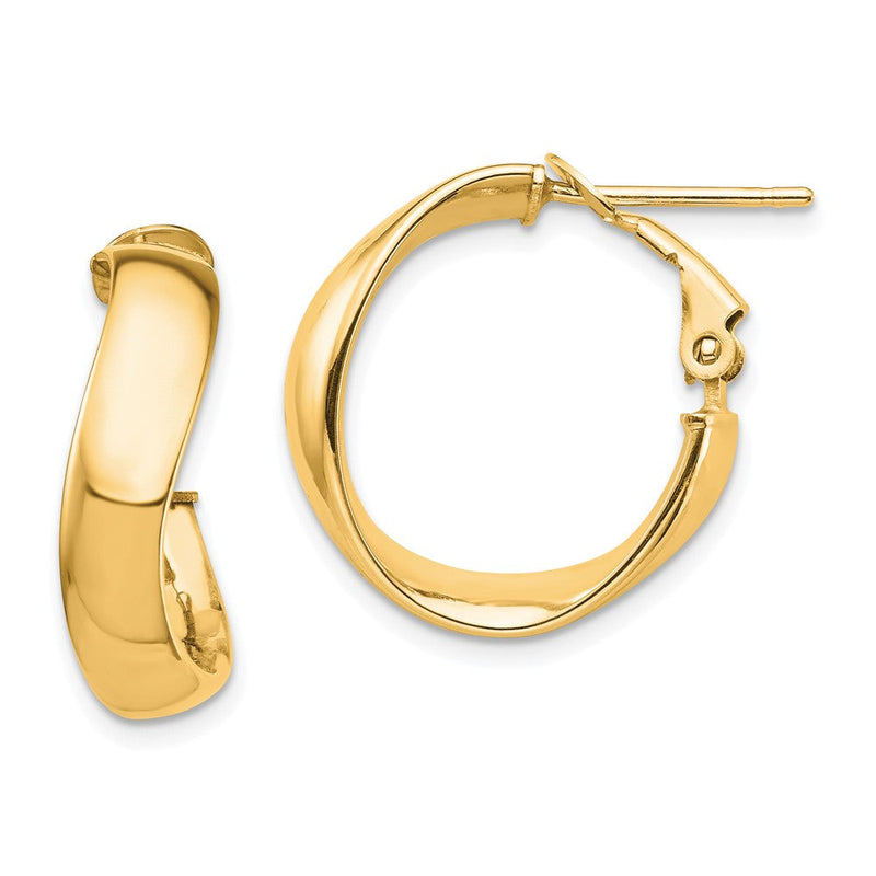 14K Gelbgold Hoch Poliert 5mm Gewellt Omega Rückseite Creolen