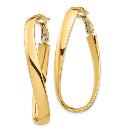 14K Gelbgold Hoch Poliert 5mm Gedreht Oval Omega Rückseite Creolen