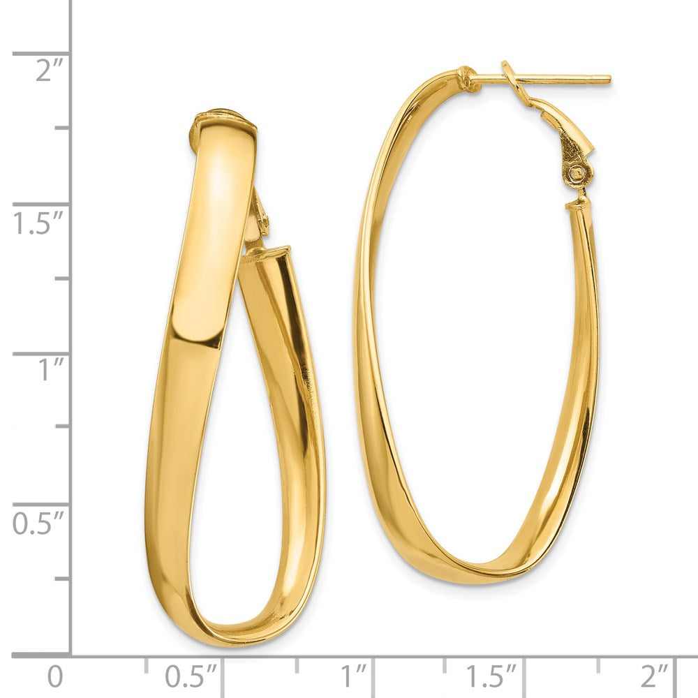 14K Gelbgold Hoch Poliert 5mm Gedreht Oval Omega Rückseite Creolen