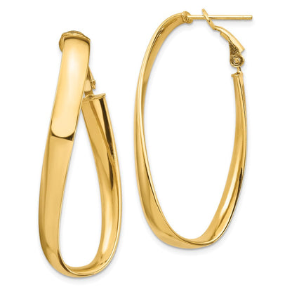 14K Gelbgold Hoch Poliert 5mm Gedreht Oval Omega Rückseite Creolen
