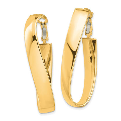 14K Gelbgold Hoch Poliert 7mm Gedreht Omega Rückseite Oval Creolen