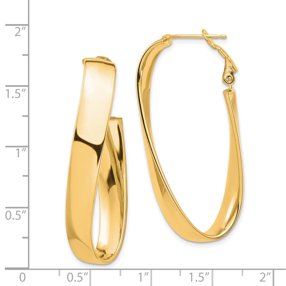 14K Gelbgold Hoch Poliert 7mm Gedreht Omega Rückseite Oval Creolen