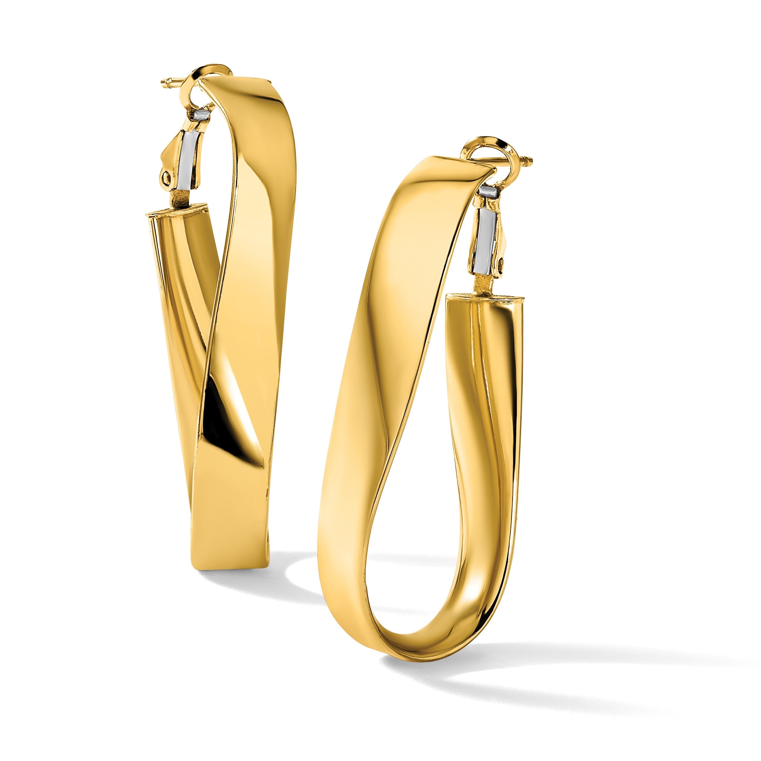 14K Gelbgold Hoch Poliert 7mm Gedreht Omega Rückseite Oval Creolen