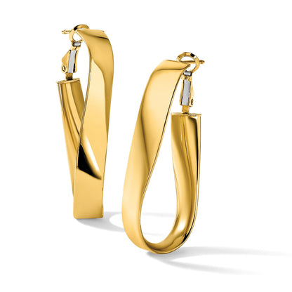 14K Gelbgold Hoch Poliert 7mm Gedreht Omega Rückseite Oval Creolen