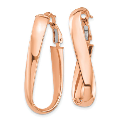 14K Roségold Hoch Poliert 5mm Gewellt Oval Omega Rückseite Creolen