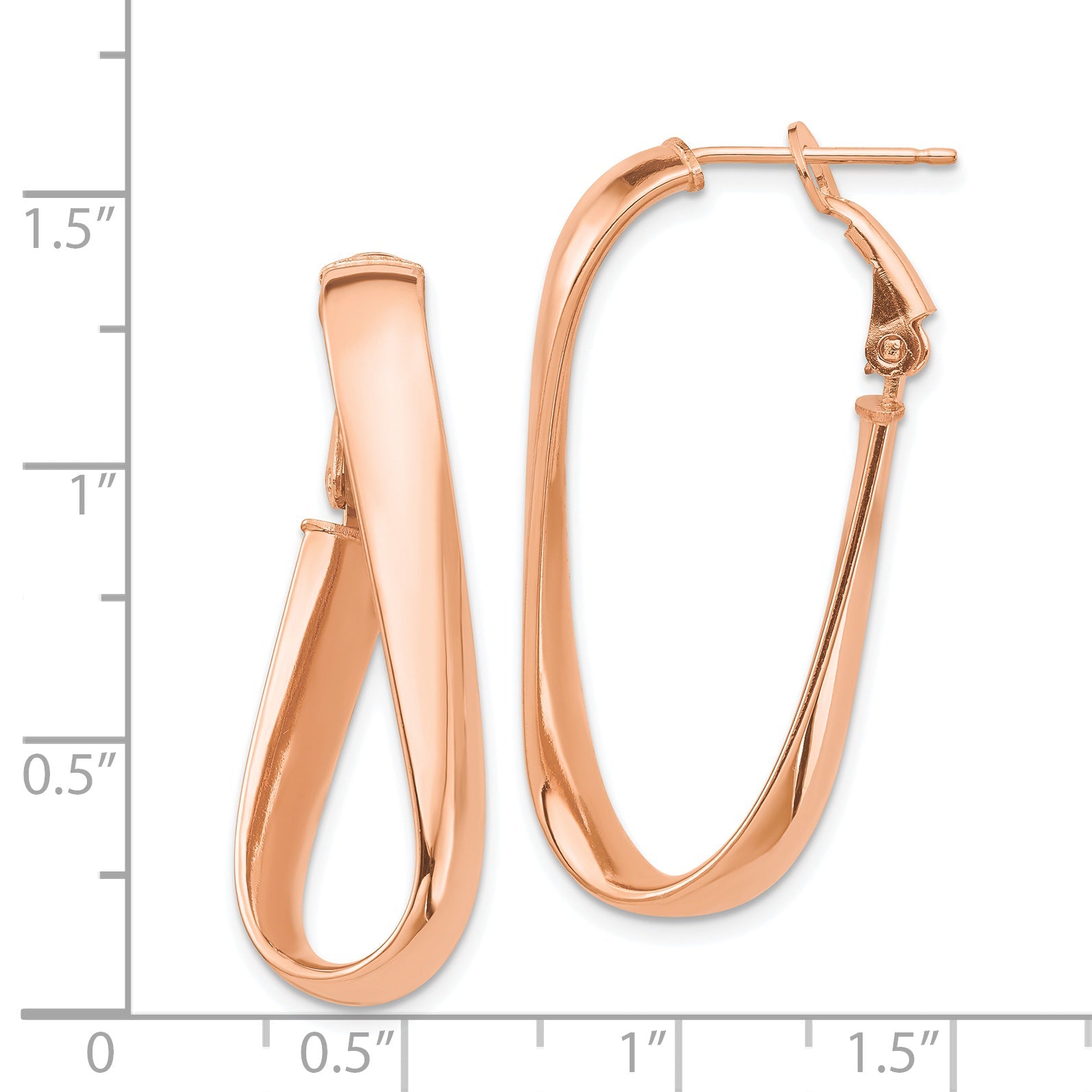 14K Roségold Hoch Poliert 5mm Gewellt Oval Omega Rückseite Creolen