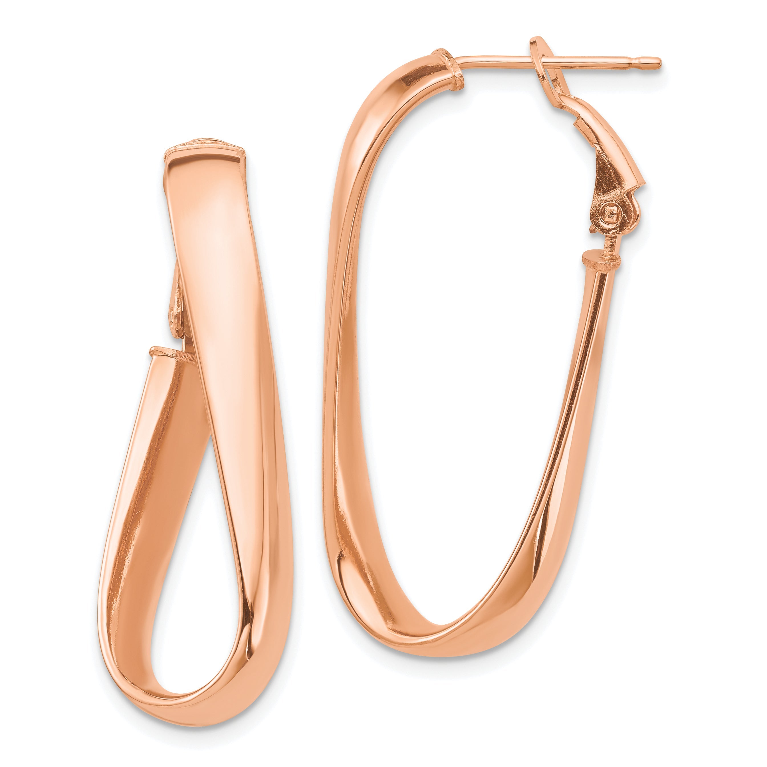 14K Roségold Hoch Poliert 5mm Gewellt Oval Omega Rückseite Creolen
