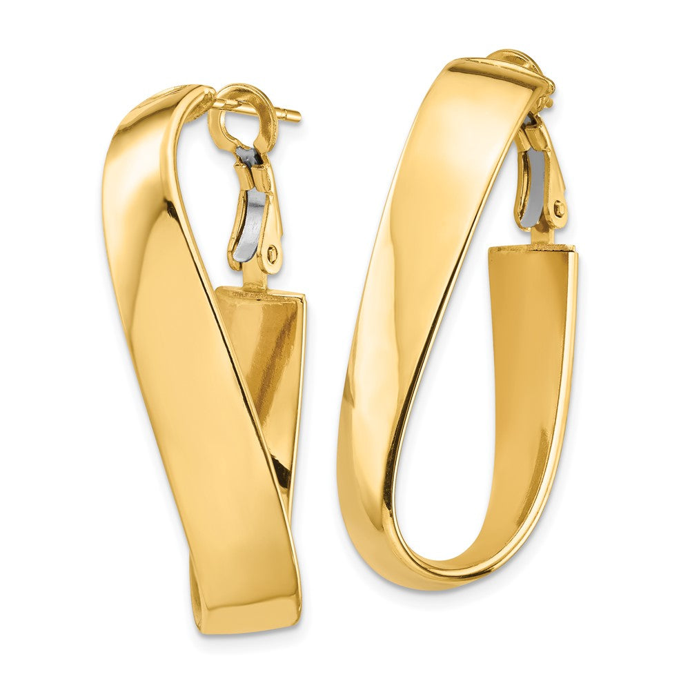 14K Gelbgold Hoch Poliert 7mm Gewellt Oval Omega Rückseite Creolen