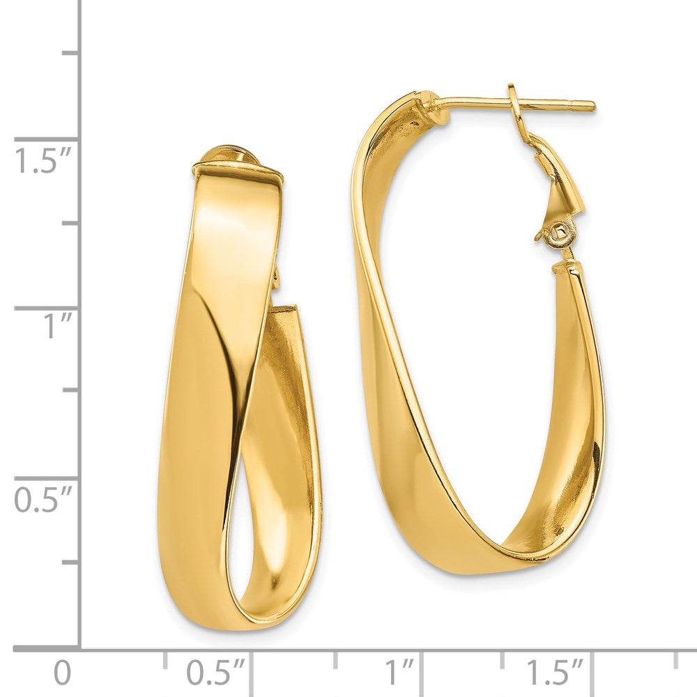 14K Gelbgold Hoch Poliert 7mm Gewellt Oval Omega Rückseite Creolen