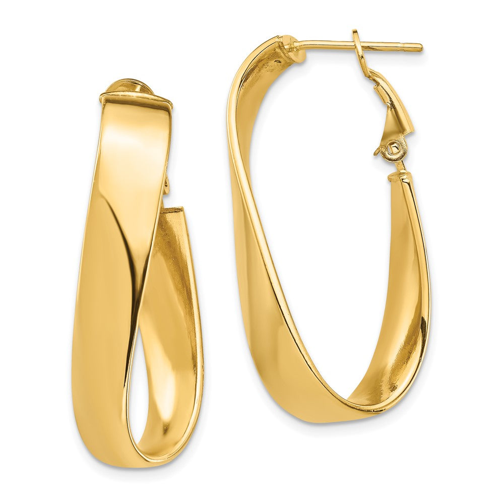 14K Gelbgold Hoch Poliert 7mm Gewellt Oval Omega Rückseite Creolen