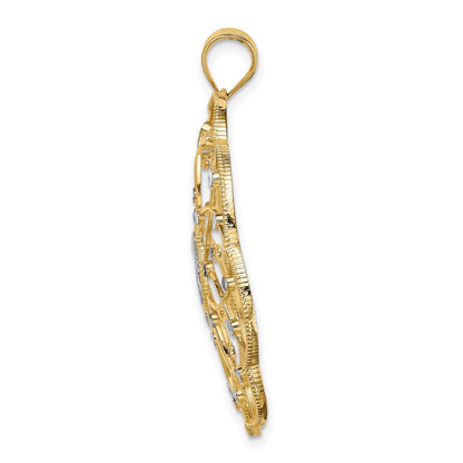 14K Gelb & Rhodium und Diamantiert Spirale Kreis Anhänger