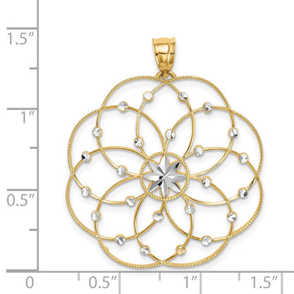 14K Gelb & Rhodium und Diamantiert Spirale Kreis Anhänger